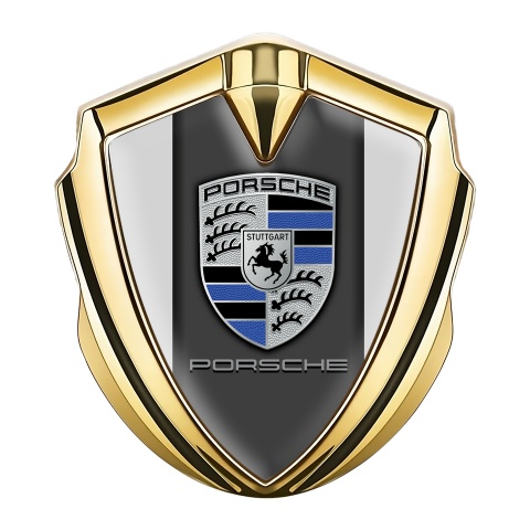 Porsche Tuning Emblem Self Adhesive Gold Grey Base Blue Elements Design