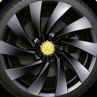 VW Center Hub Dome Stickers Yellow Brushed Style