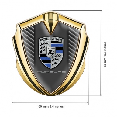 Porsche Tuning Emblem Self Adhesive Gold Dark Carbon Silver Crest Design