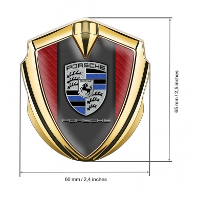 Porsche 3D Car Metal Domed Emblem Gold Red Carbon Blue Crest Design