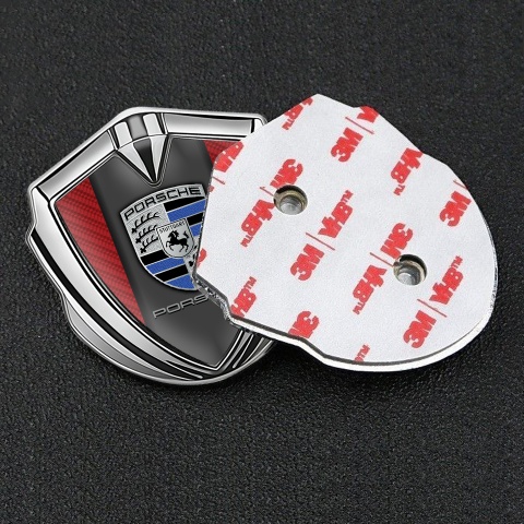 Porsche 3D Car Metal Domed Emblem Silver Red Carbon Blue Crest Design
