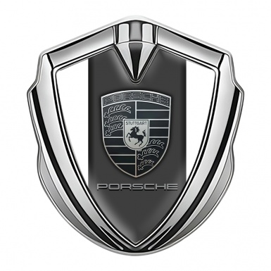 Porsche Metal Emblem Self Adhesive Silver White Pearl Monochrome Crest