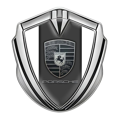 Porsche Metal Emblem Self Adhesive Silver White Pearl Monochrome Crest