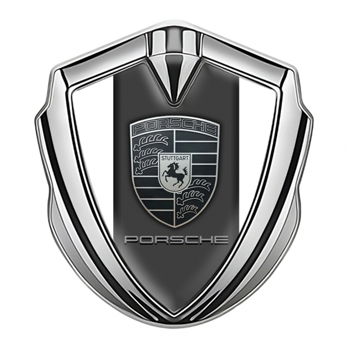 Porsche Metal Emblem Self Adhesive Silver White Pearl Monochrome Crest