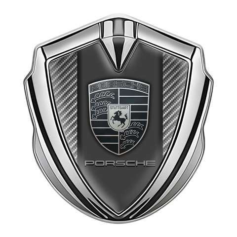 Porsche Bodyside Badge Self Adhesive Silver Light Carbon Greyscale Logo