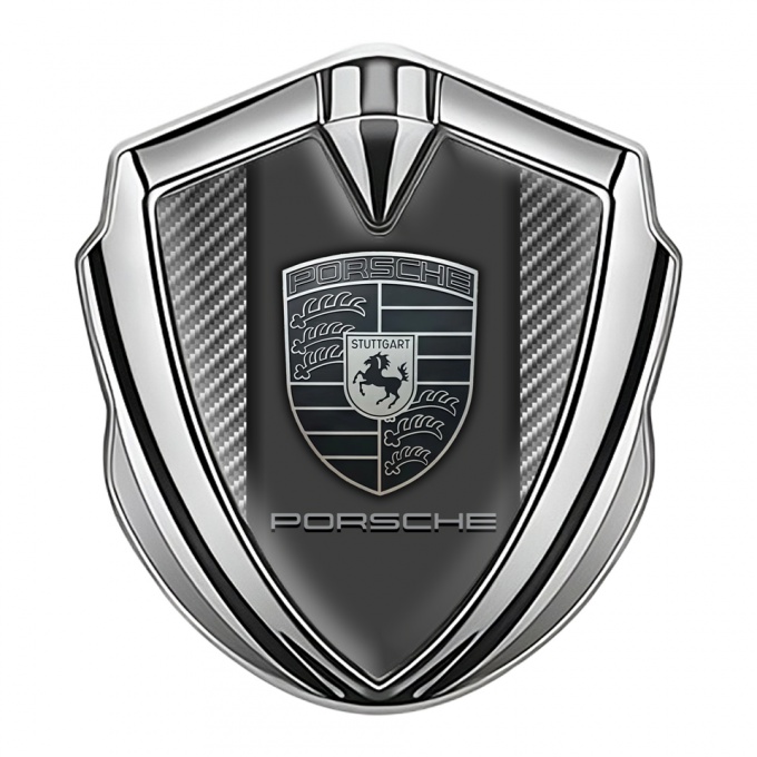 Porsche Bodyside Badge Self Adhesive Silver Light Carbon Greyscale Logo