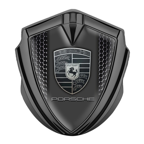 Porsche Tuning Emblem Self Adhesive Graphite Metal Grate Monochrome Logo