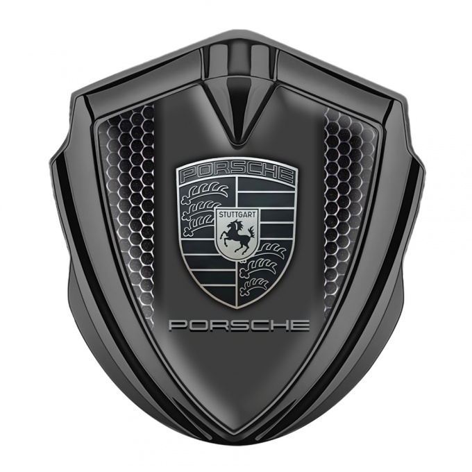 Porsche Tuning Emblem Self Adhesive Graphite Metal Grate Monochrome Logo