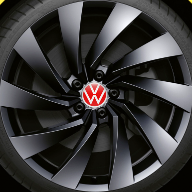 VW Domed Stickers Wheel Center Cap Red White New Style Logo