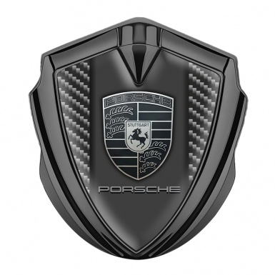 Porsche Trunk Emblem Badge Graphite Dark Carbon Frame Monochrome Logo