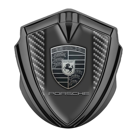 Porsche Trunk Emblem Badge Graphite Dark Carbon Frame Monochrome Logo