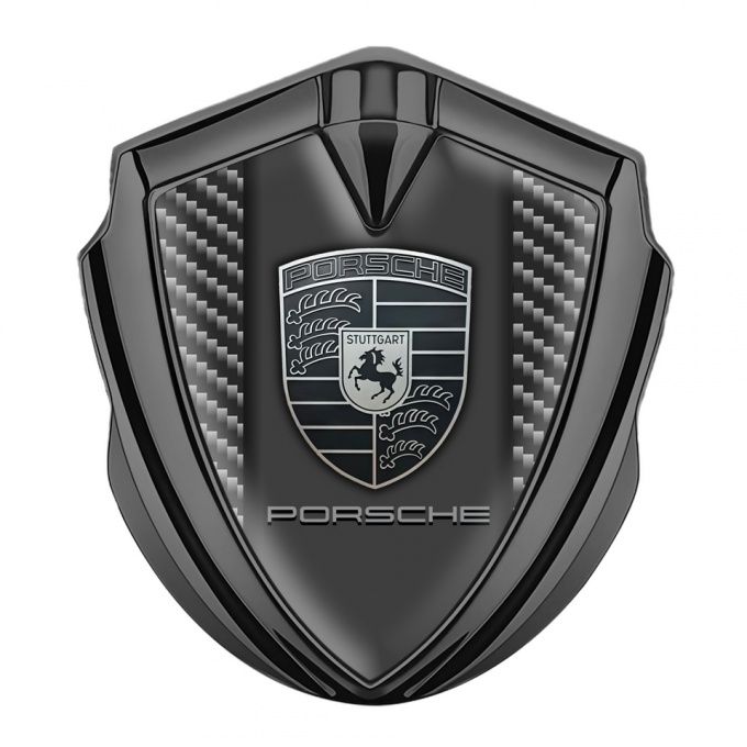 Porsche Trunk Emblem Badge Graphite Dark Carbon Frame Monochrome Logo