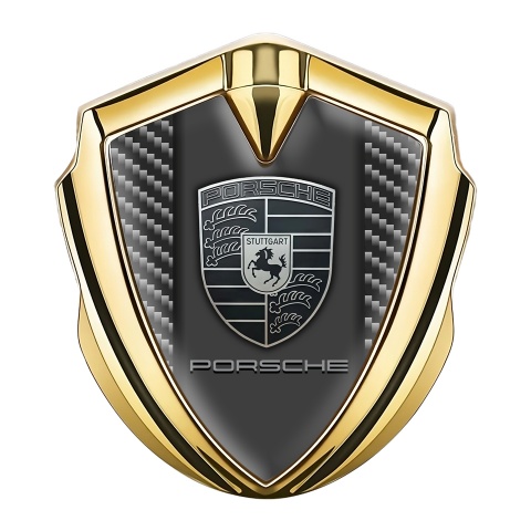 Porsche Trunk Emblem Badge Gold Dark Carbon Frame Monochrome Logo