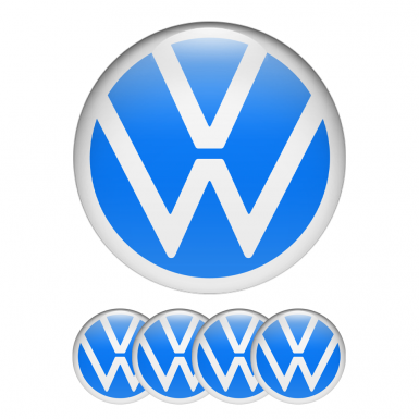 VW Wheel Center Caps Emblem 3D Blue White New Style Logo