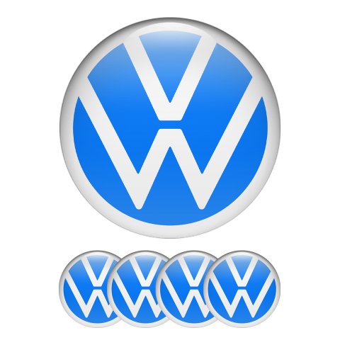 VW Wheel Center Caps Emblem 3D Blue White New Style Logo