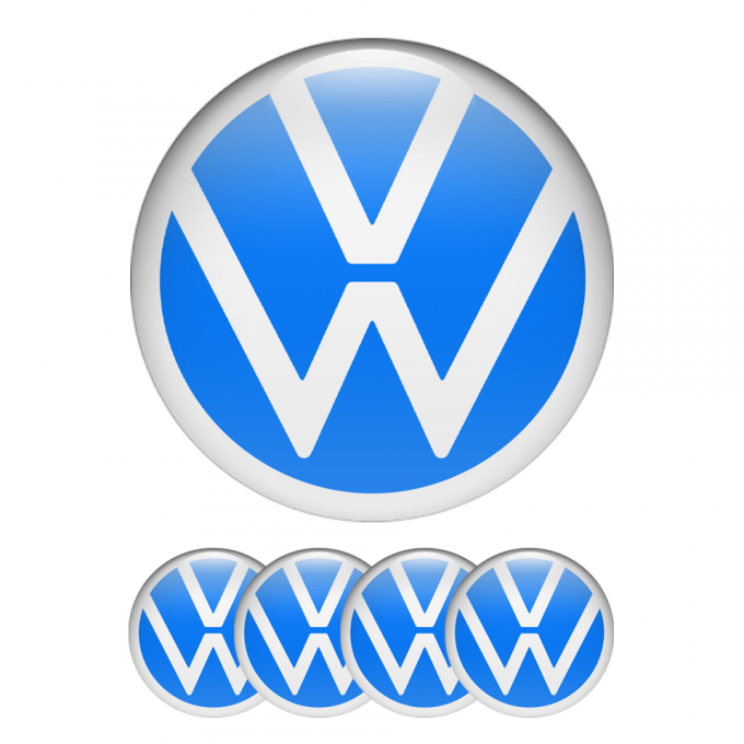 VW Wheel Center Caps Emblem 3D Blue White New Style Logo
