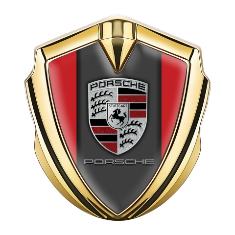 Porsche Trunk Metal Emblem Badge Gold Crimson Color Base Classic Design