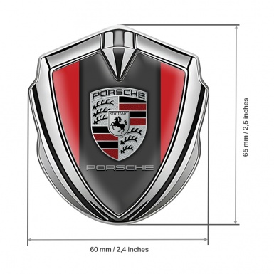Porsche Trunk Metal Emblem Badge Silver Crimson Color Base Classic Design