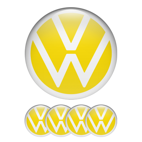 VW Center Hub Dome Stickers Yellow White New Style Logo