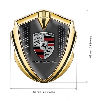 Porsche 3D Car Metal Domed Emblem Gold Steel Grate Base Classic Edition