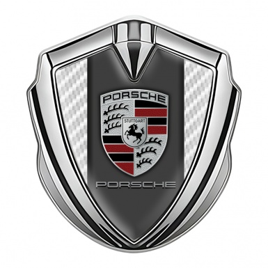 Porsche Fender Metal Domed Emblem Silver White Carbon Red Segment Motif