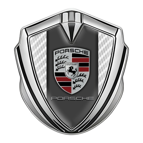 Porsche Fender Metal Domed Emblem Silver White Carbon Red Segment Motif