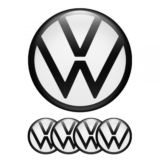 VW Silicone Stickers Center Cap White Black New Style Logo