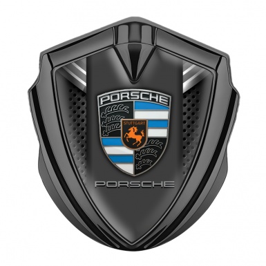 Porsche Self Adhesive Bodyside Emblem Graphite Metal Mesh Grey Crest Design