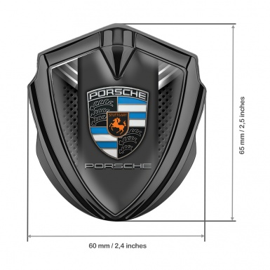 Porsche Self Adhesive Bodyside Emblem Graphite Metal Mesh Grey Crest Design