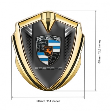 Porsche Self Adhesive Bodyside Emblem Gold Metal Mesh Grey Crest Design
