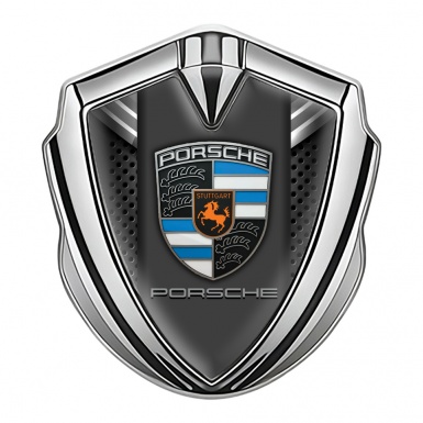 Porsche Self Adhesive Bodyside Emblem Silver Metal Mesh Grey Crest Design