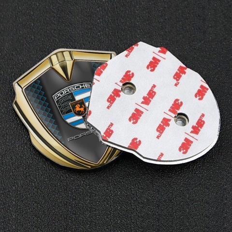 Porsche Metal Emblem Self Adhesive Emblem Gold Blue Facet Classic Crest