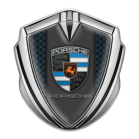 Porsche Metal Emblem Self Adhesive Emblem Silver Blue Facet Classic Crest