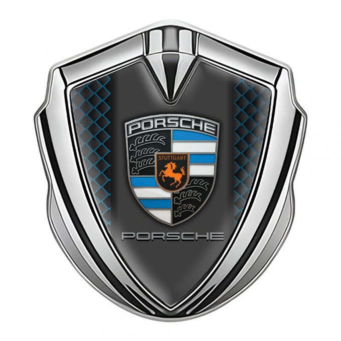 Porsche Metal Emblem Self Adhesive Emblem Silver Blue Facet Classic Crest