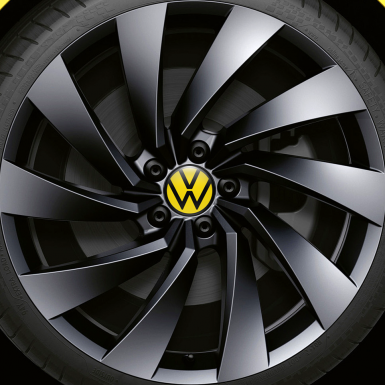 VW Center Hub Dome Stickers Yellow Black New Style Logo