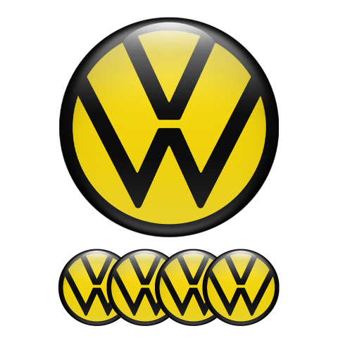 VW Center Hub Dome Stickers Yellow Black New Style Logo