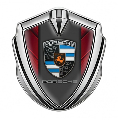 Porsche Bodyside Badge Self Adhesive Silver Red Hex Plates Classic Crest