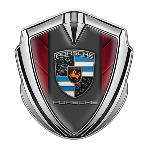 Porsche Bodyside Badge Self Adhesive Silver Red Hex Plates Classic Crest