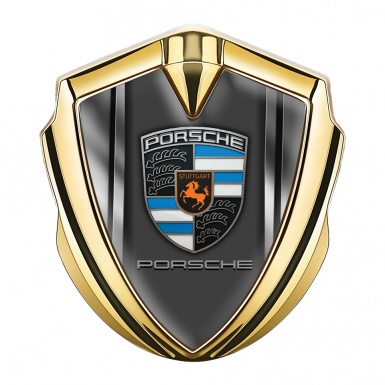 Porsche Bodyside Badge Self Adhesive Gold Metal Frame Blue Fragments