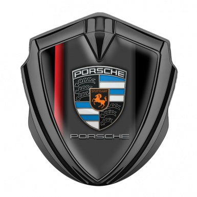 Porsche Tuning Emblem Self Adhesive Graphite Black Red Gradient Line Edition