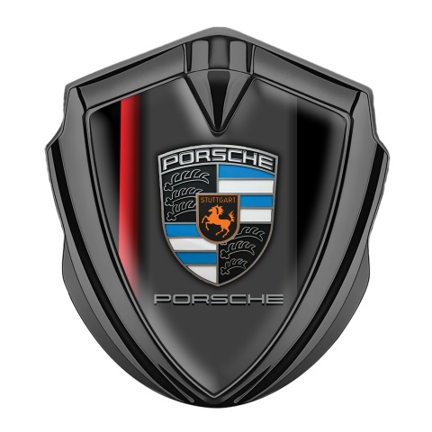 Porsche Tuning Emblem Self Adhesive Graphite Black Red Gradient Line Edition
