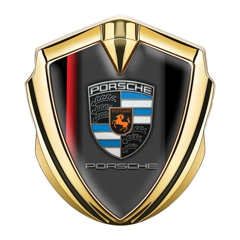 Porsche Tuning Emblem Self Adhesive Gold Black Red Gradient Line Edition
