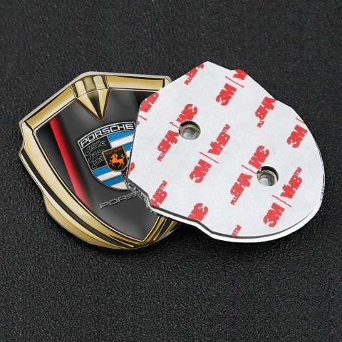 Porsche Tuning Emblem Self Adhesive Gold Black Red Gradient Line Edition