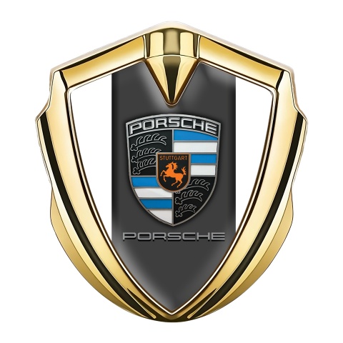 Porsche Bodyside Domed Emblem Gold White Foundation Blue Elements