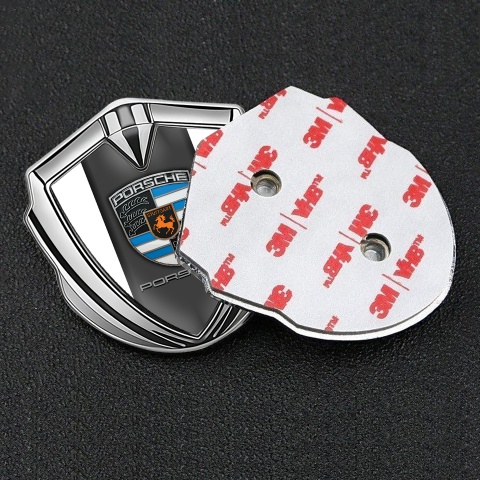 Porsche Bodyside Domed Emblem Silver White Foundation Blue Elements