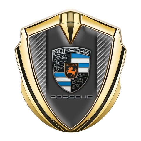 Porsche Fender Emblem Badge Gold Light Carbon Blue Segments Crest