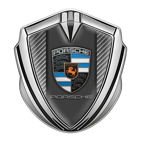 Porsche Fender Emblem Badge Silver Light Carbon Blue Segments Crest