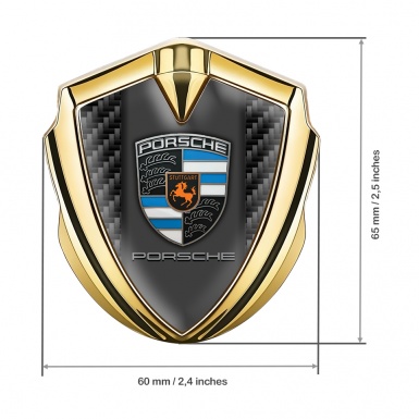 Porsche 3D Car Metal Domed Emblem Gold Black Carbon Blue Crest Motif