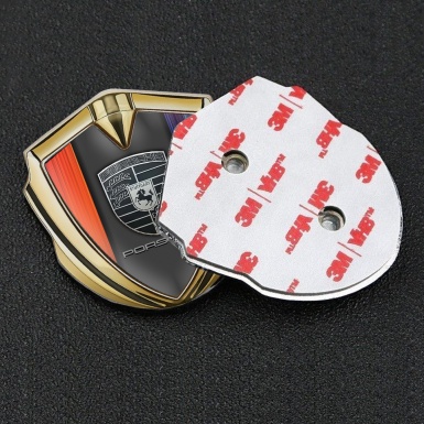 Porsche Tuning Emblem Self Adhesive Gold Color Gradient Greyscale Crest