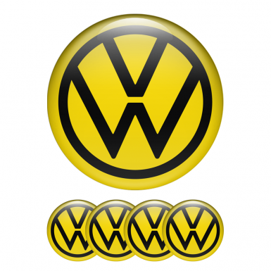 VW Center Hub Dome Stickers Yellow Black New Style Logo Ring